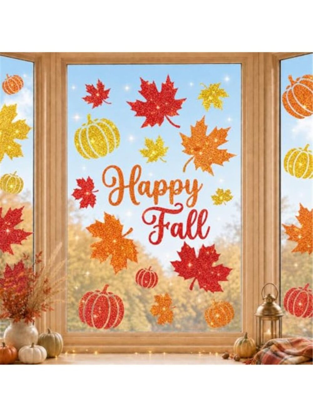 34 Pcs Fall Window Clings Autumn Thanksgiving Window Stickers Decals Decor